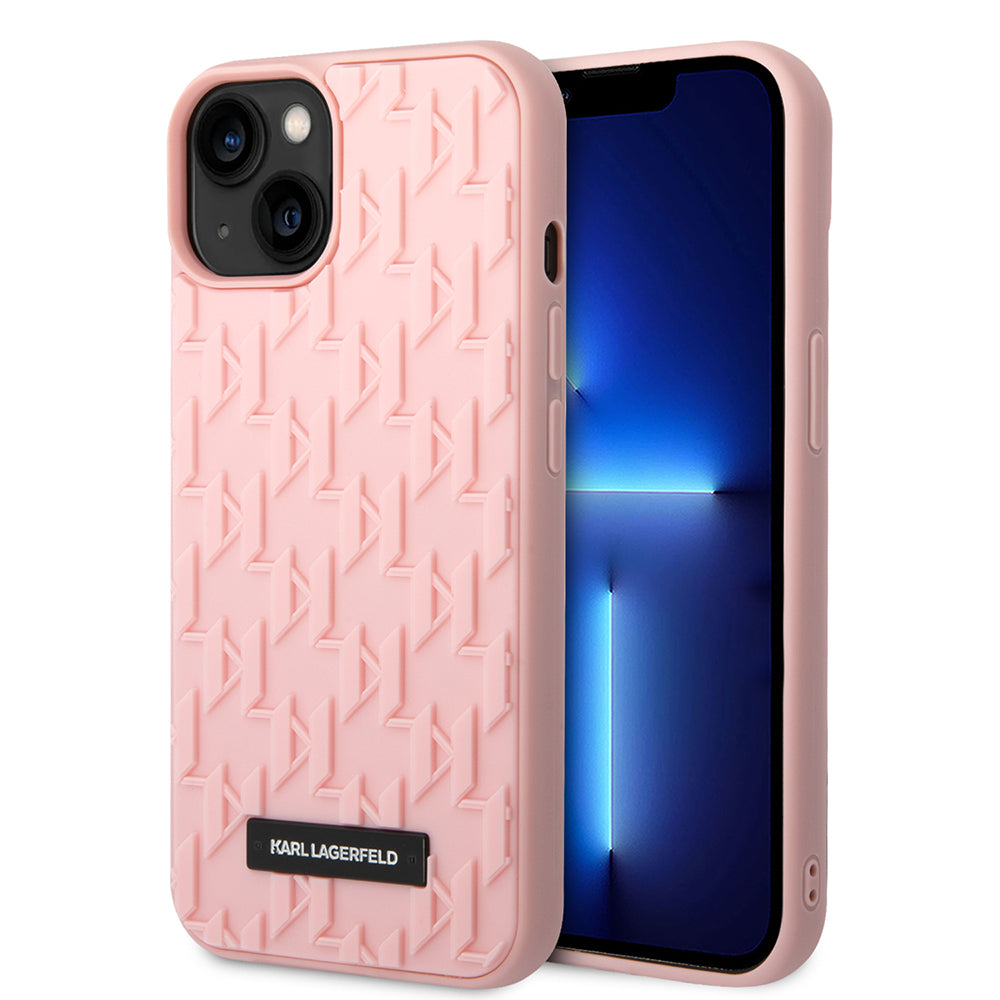 Custodia per Apple iPhone 14 Plus, Karl Lagerfeld, Monogramma 3D, Rosa