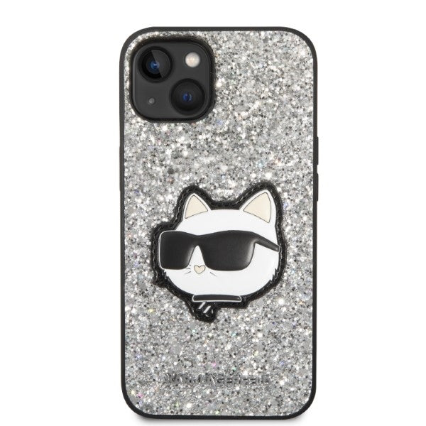 Custodia per Apple iPhone 14 Plus, Karl Lagerfeld, Glitter Choupette Patch, Argento