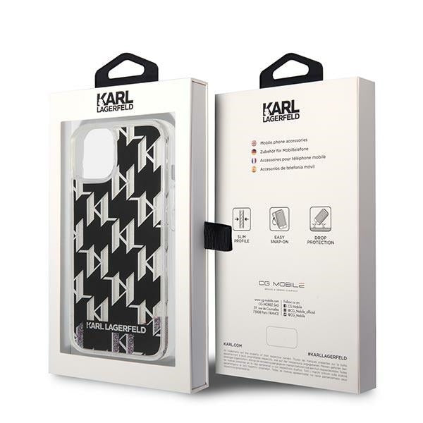 Custodia per Apple iPhone 14 Plus, Karl Lagerfeld, Liquid Glitter Monogram, Nera