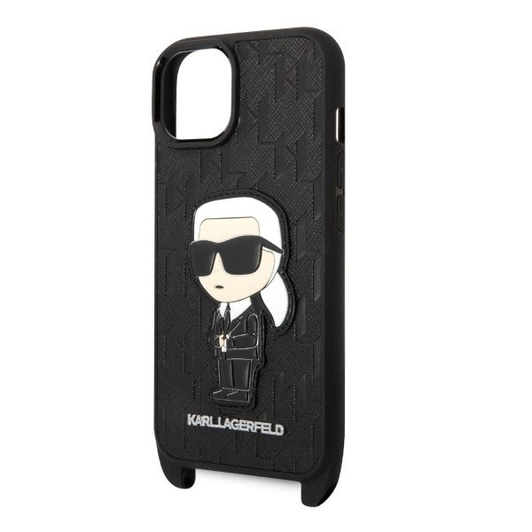 Custodia per Apple iPhone 14 Plus, Karl Lagerfeld, Monogram Ikonik Karl, Bianca