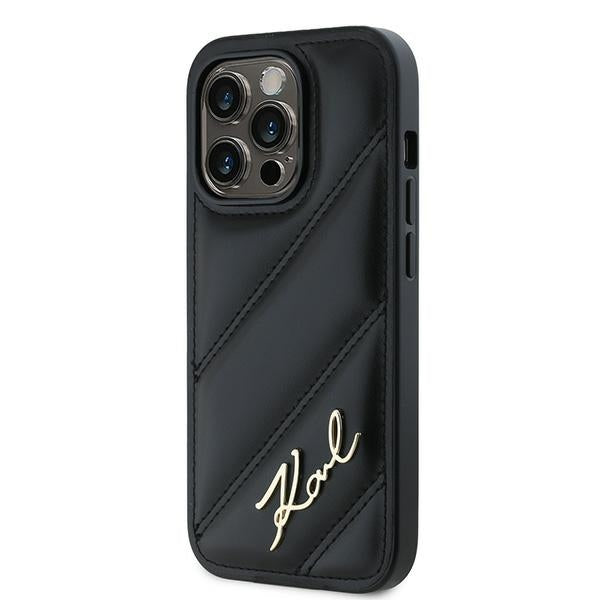 Custodia per Apple iPhone 14 Pro, Karl Lagerfeld, Diagonal Quilted Script, Nera