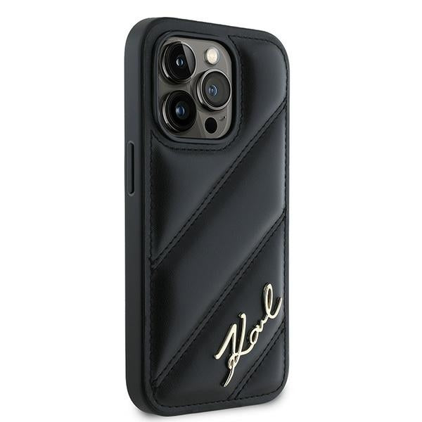 Custodia per Apple iPhone 14 Pro, Karl Lagerfeld, Diagonal Quilted Script, Nera
