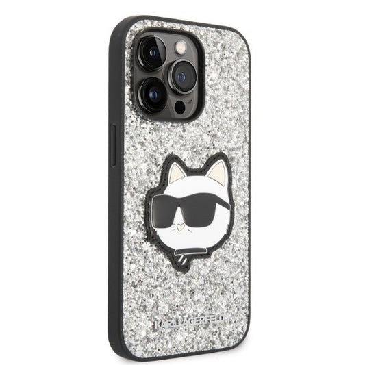Custodia per Apple iPhone 14 Pro, Karl Lagerfeld, Glitter Choupette Patch, Argento