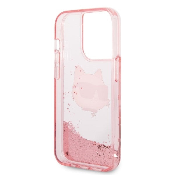 Custodia per Apple iPhone 14 Pro, Karl Lagerfeld, Glitter Choupette's Head, Rosa