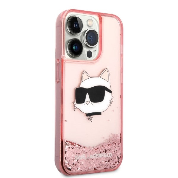 Custodia per Apple iPhone 14 Pro, Karl Lagerfeld, Glitter Choupette's Head, Rosa