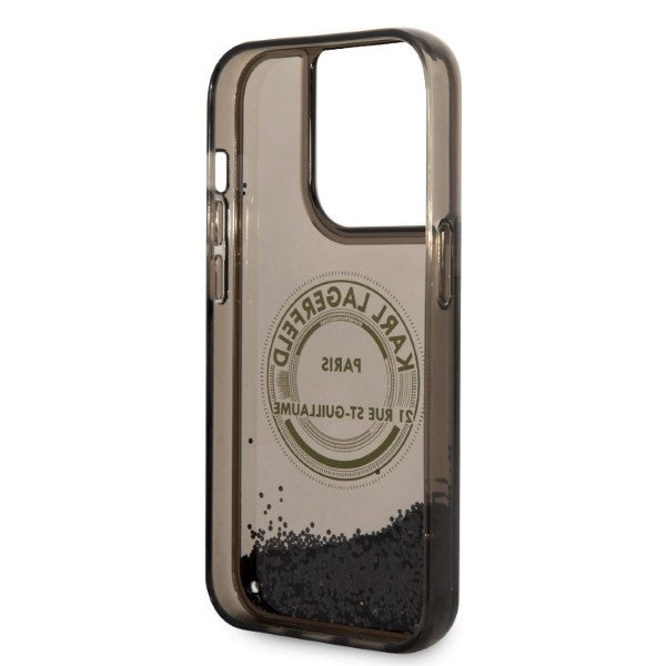 Custodia per Apple iPhone 14 Pro, Karl Lagerfeld, Liquid Glitter RSG, Nera