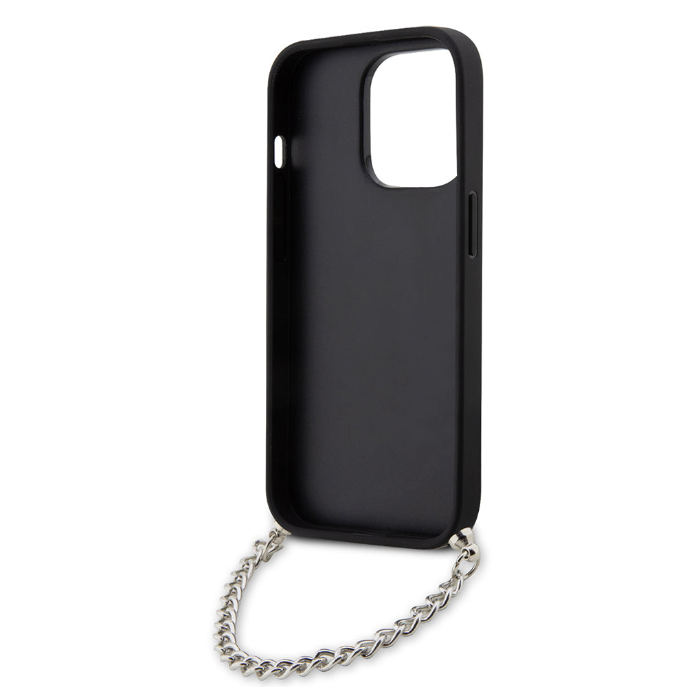 Custodia per Apple iPhone 14 Pro, Karl Lagerfeld, Saffiano Monogram Chain, Argento