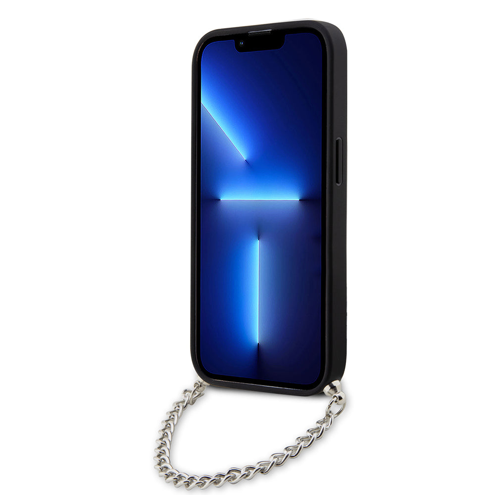 Custodia per Apple iPhone 14 Pro, Karl Lagerfeld, Saffiano Monogram Chain, Argento
