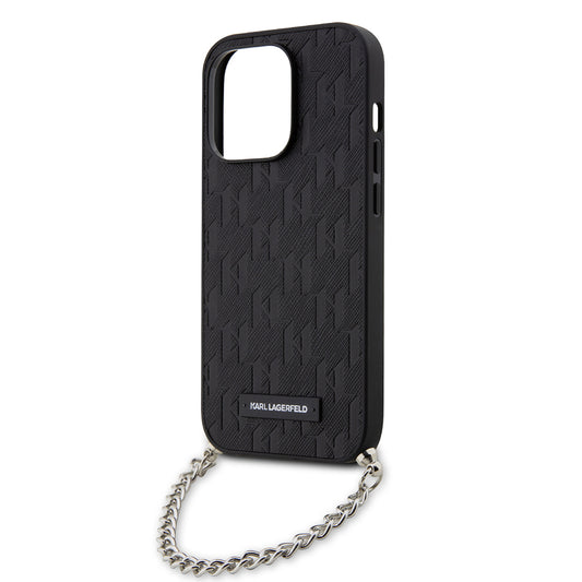 Custodia per Apple iPhone 14 Pro, Karl Lagerfeld, Saffiano Monogram Chain, Nera