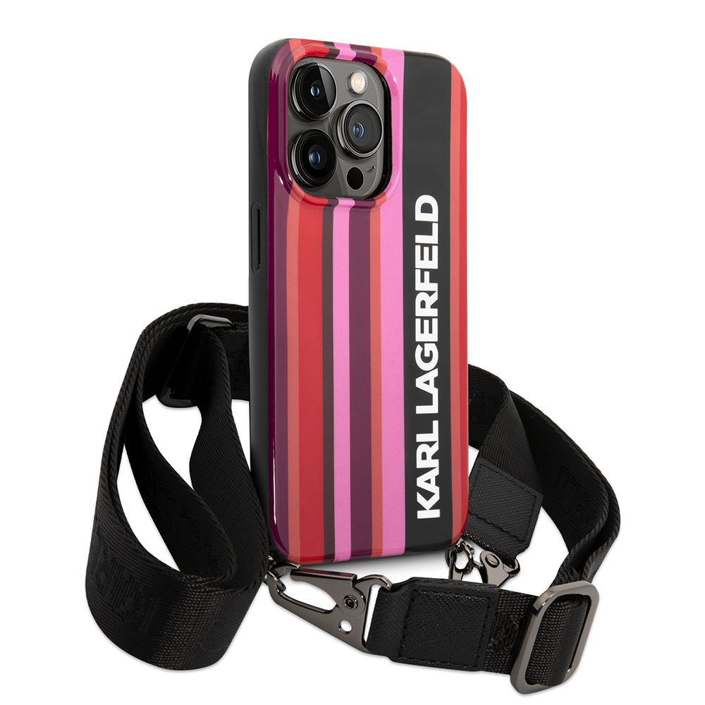 Custodia per Apple iPhone 14 Pro Max, Karl Lagerfeld, Color Stripes with Strap, Rosa