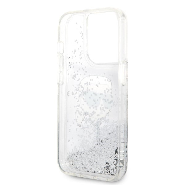 Custodia per Apple iPhone 14 Pro Max, Karl Lagerfeld, Glitter Karl's Head, Argento.