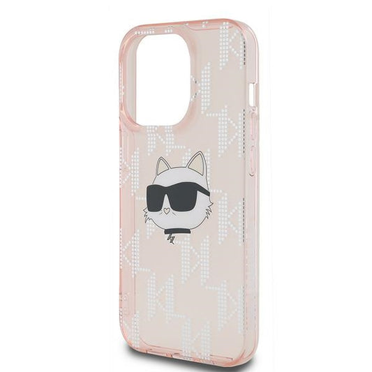 Custodia per Apple iPhone 14 Pro Max, Karl Lagerfeld, IML Luxury Monogram Choupette's Head, Rosa