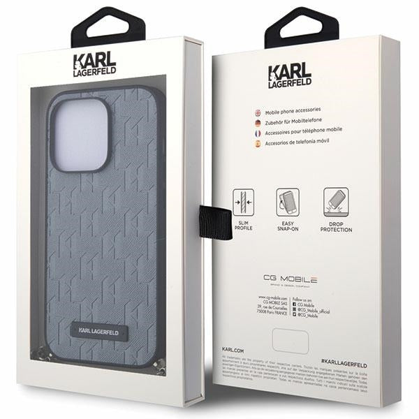 Case for Apple iPhone 14 Pro Max, Karl Lagerfeld, Saffiano Monogram Chain, Silver