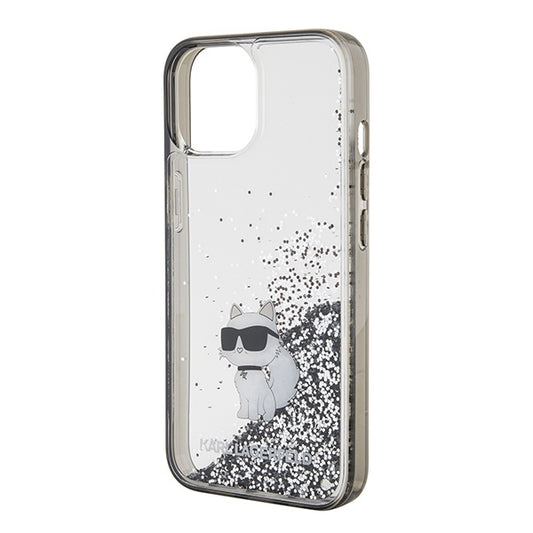 Custodia per Apple iPhone 15 / 14 / 13, Karl Lagerfeld, Liquid Glitter Choupette, Trasparente