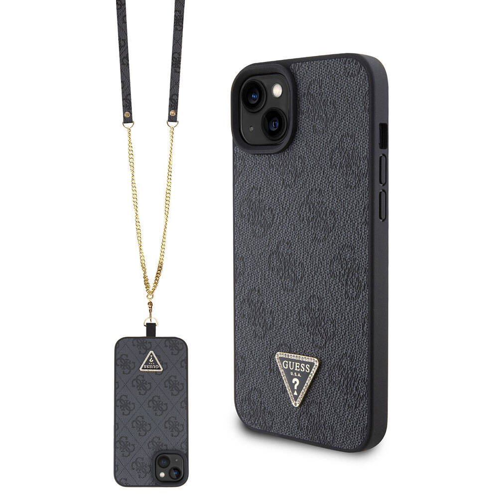 Custodia per Apple iPhone 15 / 14, Guess, Crossbody 4G Metal Logo, Nera