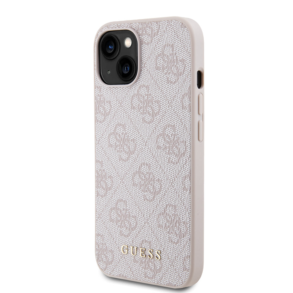 Custodia per Apple iPhone 15, Guess, 4G Metal Gold Logo, Rosa