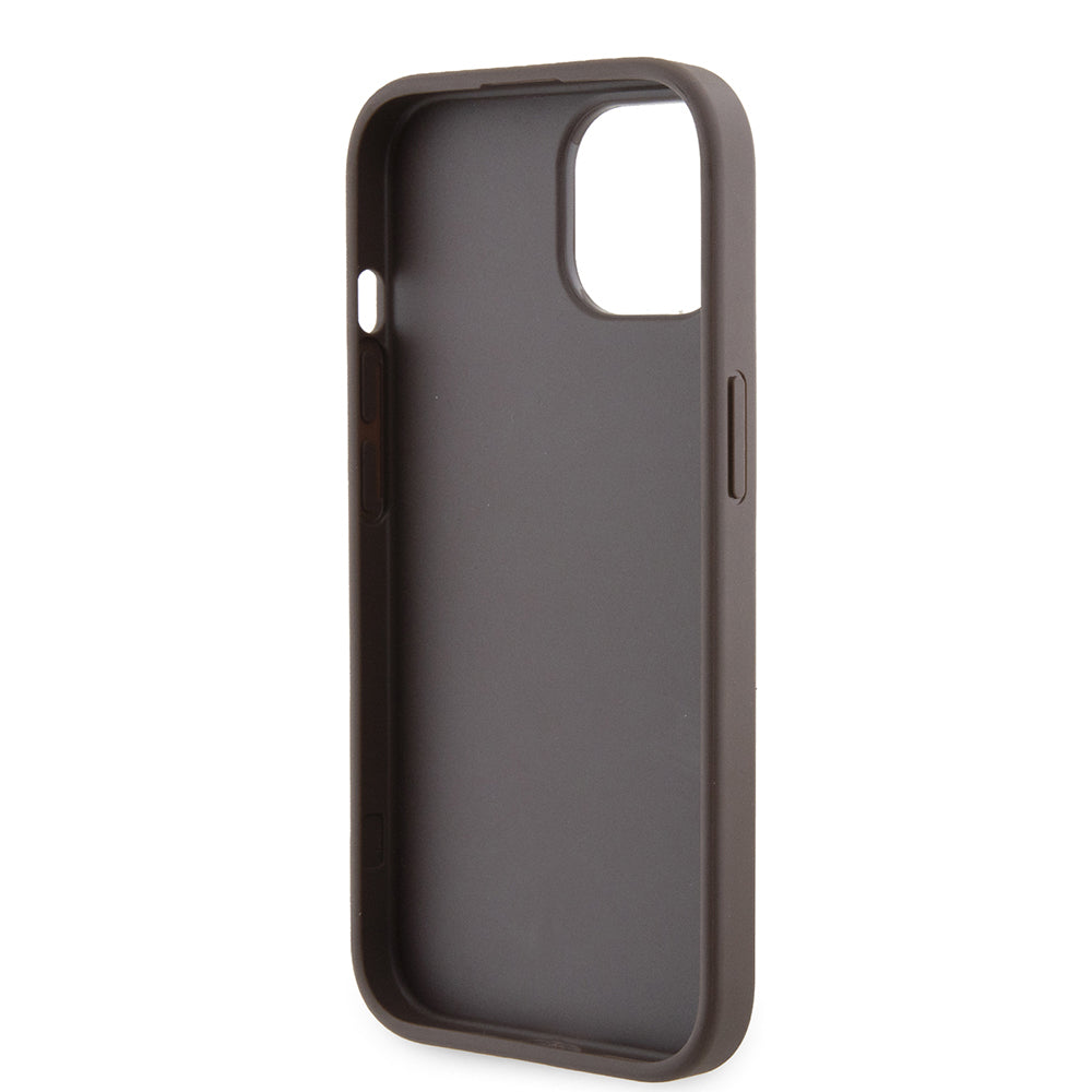Custodia per Apple iPhone 15, Guess, Grip Stand 4G Triangle Strass, Marrone