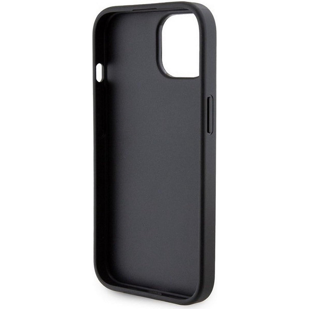 Custodia per Apple iPhone 15, Guess, Grip Stand 4G Triangle Strass, Nera