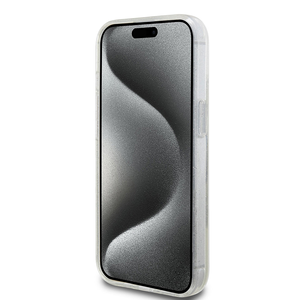 Custodia per Apple iPhone 15, Guess, Liquid Glitter Gold Stripes, Trasparente