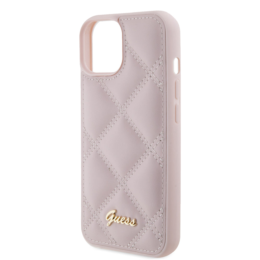 Custodia per Apple iPhone 15, Guess, Quilted Metal Logo, Rosa