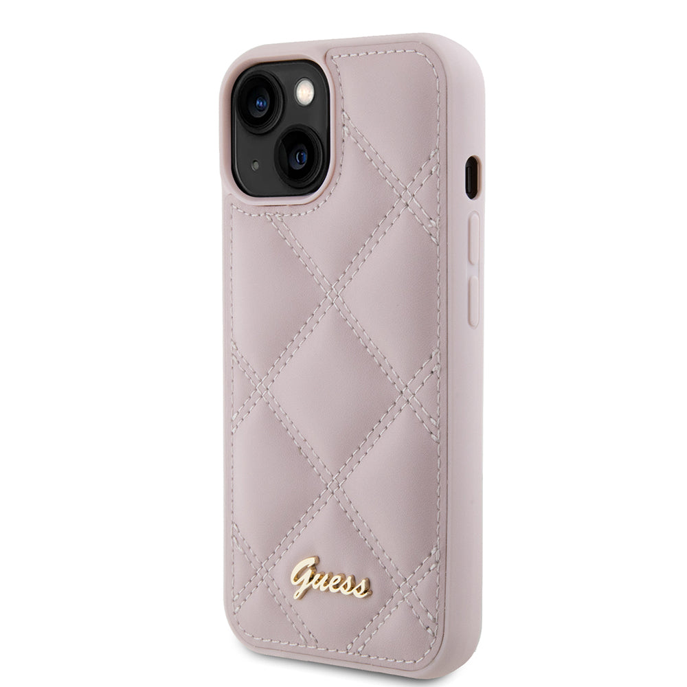 Custodia per Apple iPhone 15, Guess, Quilted Metal Logo, Rosa