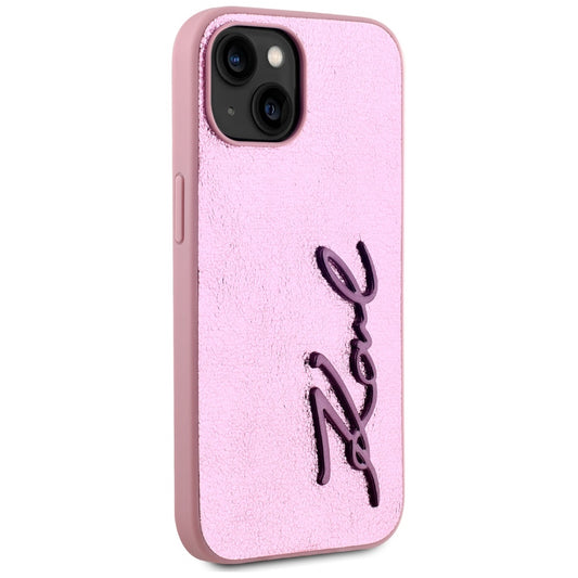 Custodia per Apple iPhone 15, Karl Lagerfeld, Metal Signature, Rosa