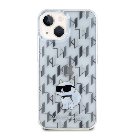 Custodia per Apple iPhone 15, Karl Lagerfeld, Monogram Choupette, Trasparente