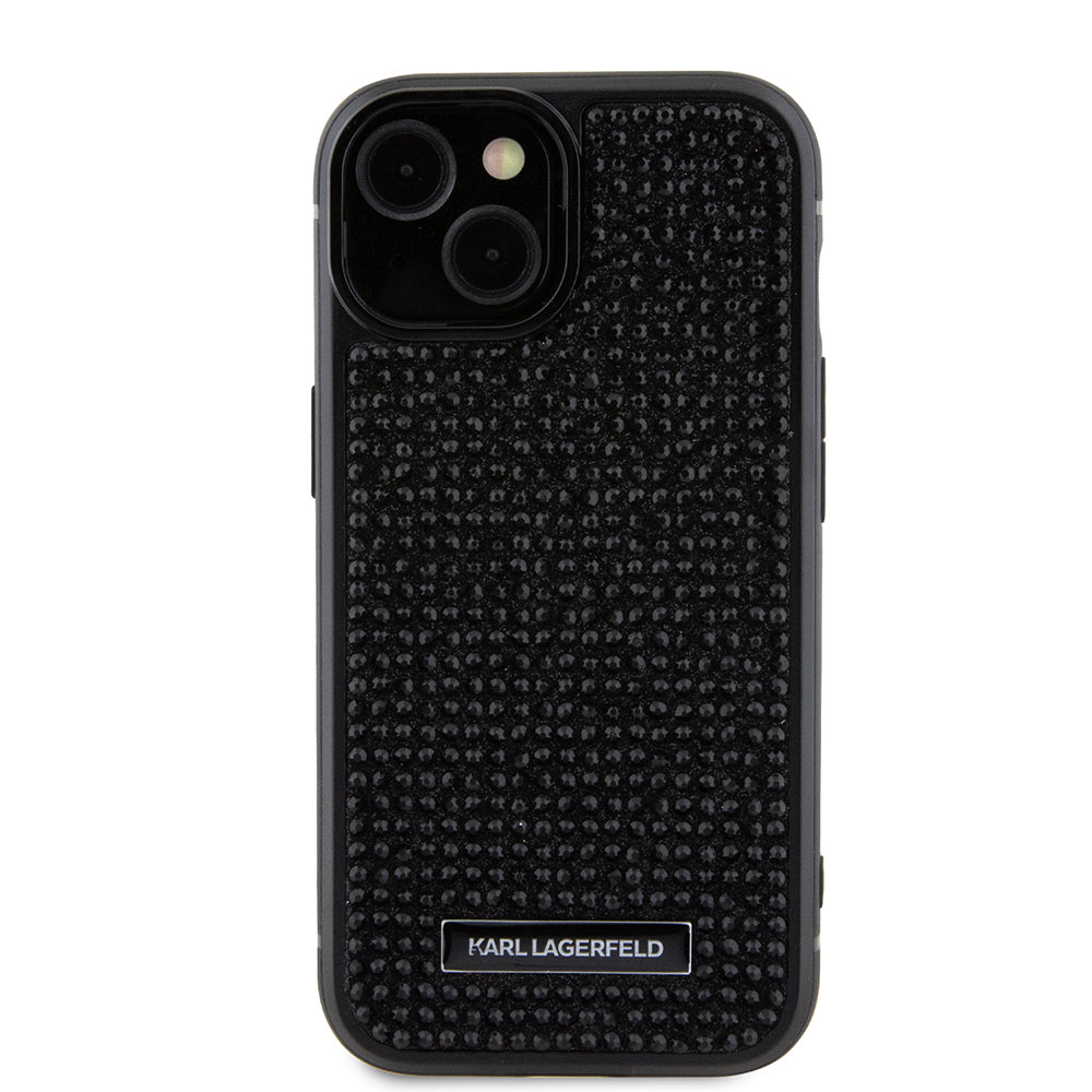 Custodia per Apple iPhone 15, Karl Lagerfeld, Rhinestone Metal Plate, Nera