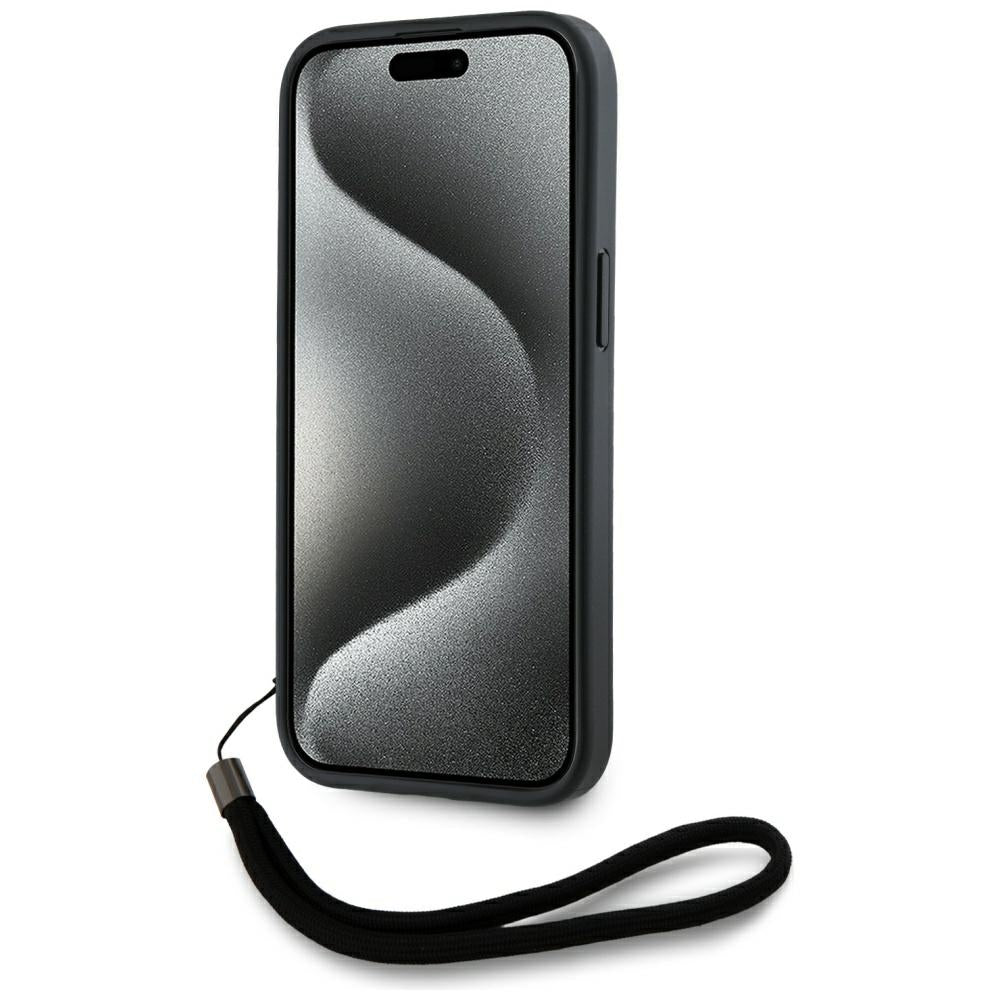 Custodia per Apple iPhone 15, Karl Lagerfeld, Saffiano Athleisure Stripes con Cinturino, Rosa