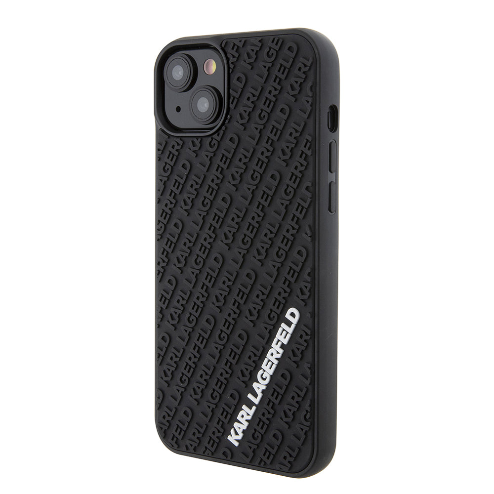 Custodia per Apple iPhone 15 Plus, Karl Lagerfeld, 3D Rubber Multi Logo, Nera