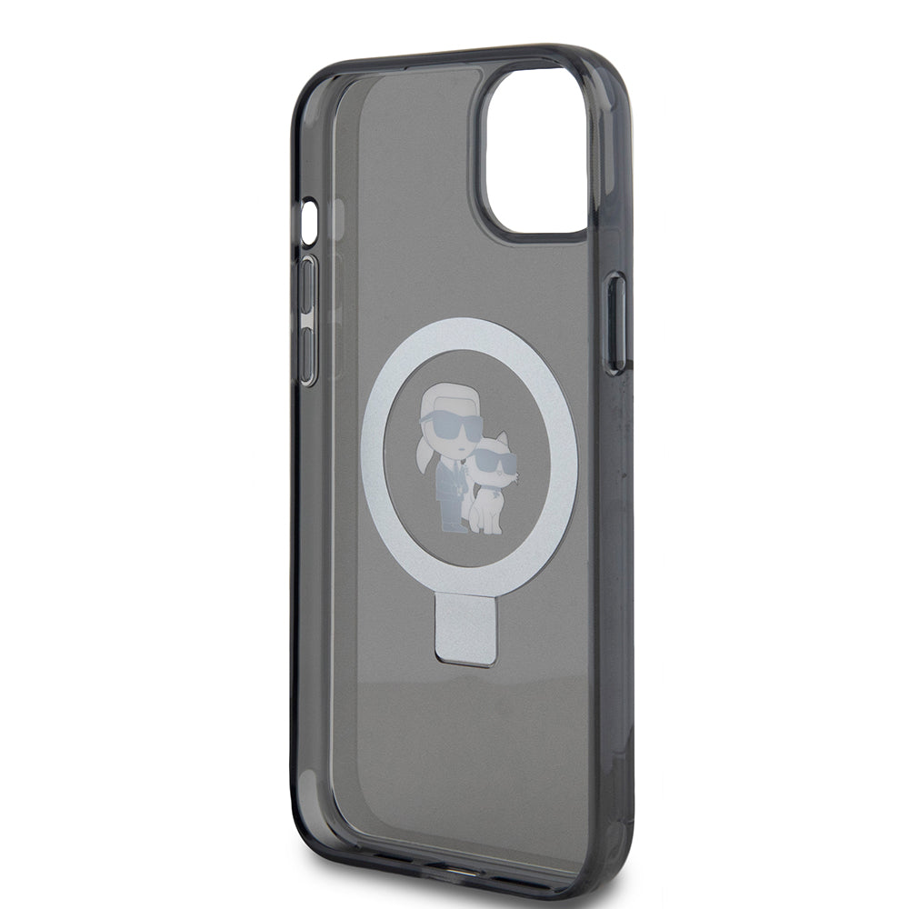 Custodia per Apple iPhone 15 Plus, Karl Lagerfeld, Ringstand Karl & Choupette, Nera