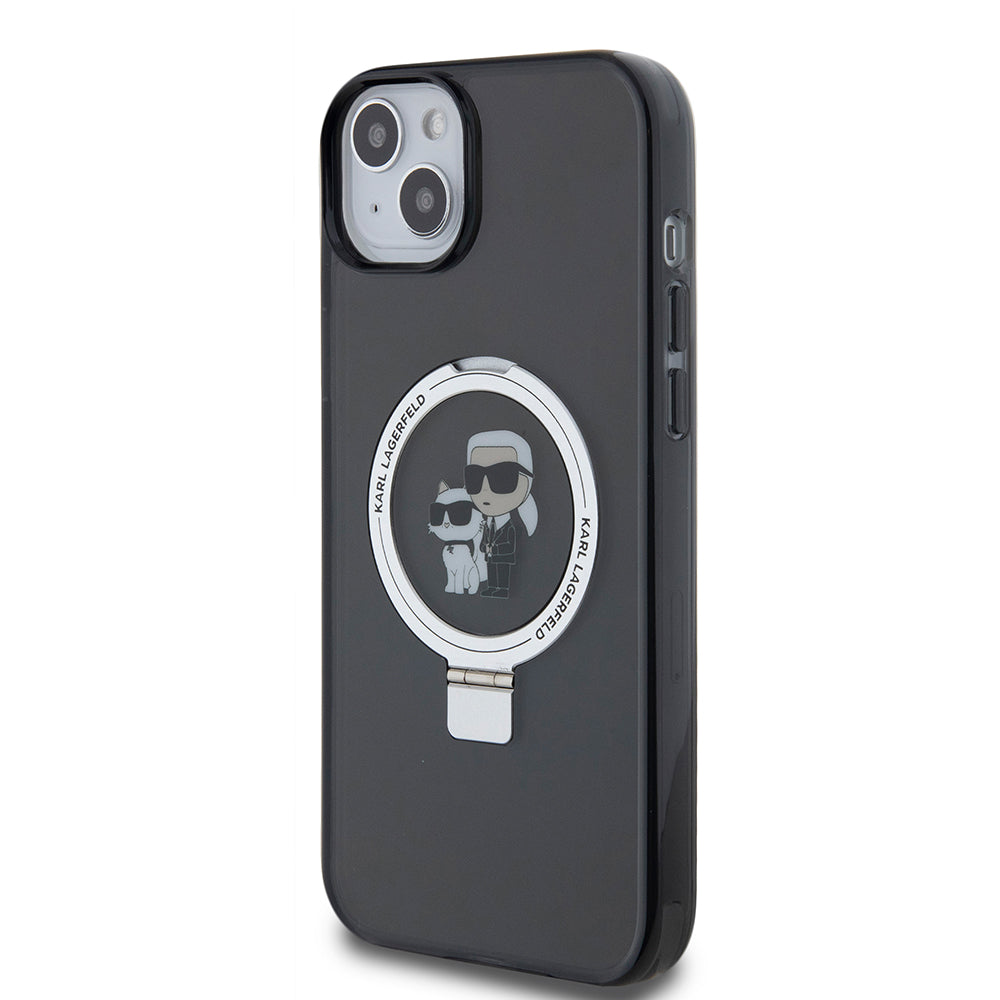 Custodia per Apple iPhone 15 Plus, Karl Lagerfeld, Ringstand Karl & Choupette, Nera