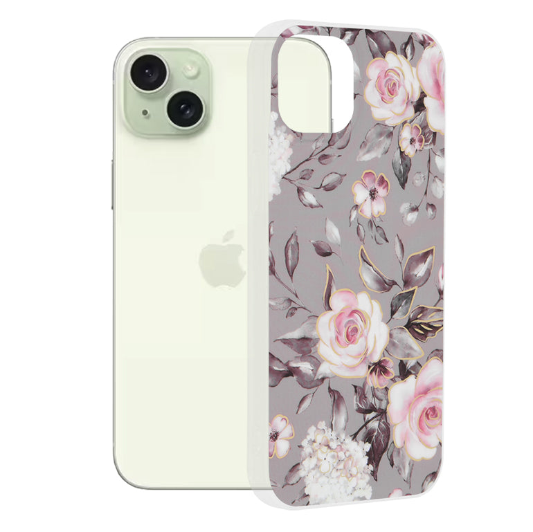 Custodia per Apple iPhone 15 Plus, Techsuit, Marble, Grigio