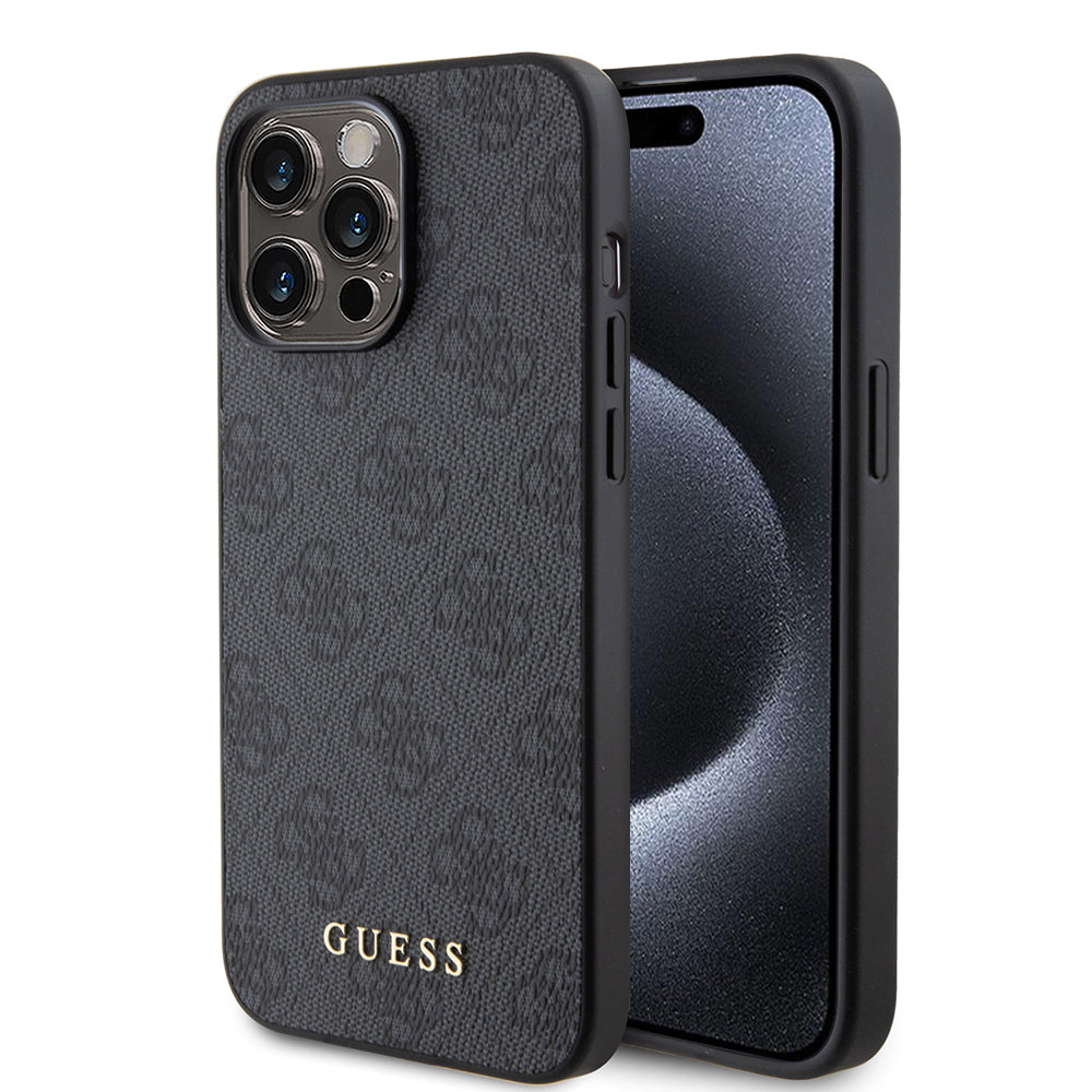 Custodia per Apple iPhone 15 Pro, Guess, 4G Metal Gold Logo, Grigio