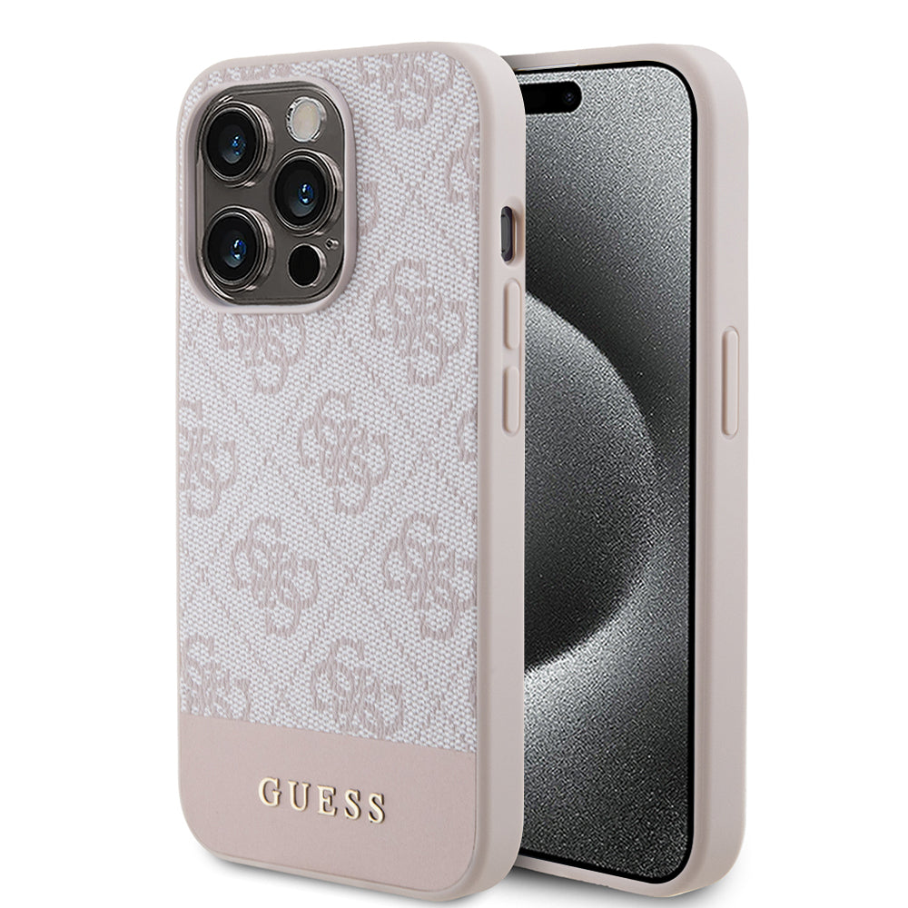 Custodia per Apple iPhone 15 Pro, Guess, 4G Stripe, Rosa