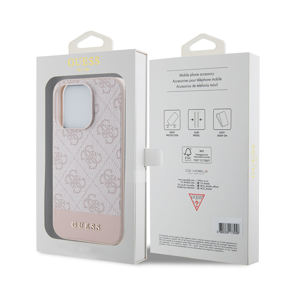 Custodia per Apple iPhone 15 Pro, Guess, 4G Stripe, Rosa