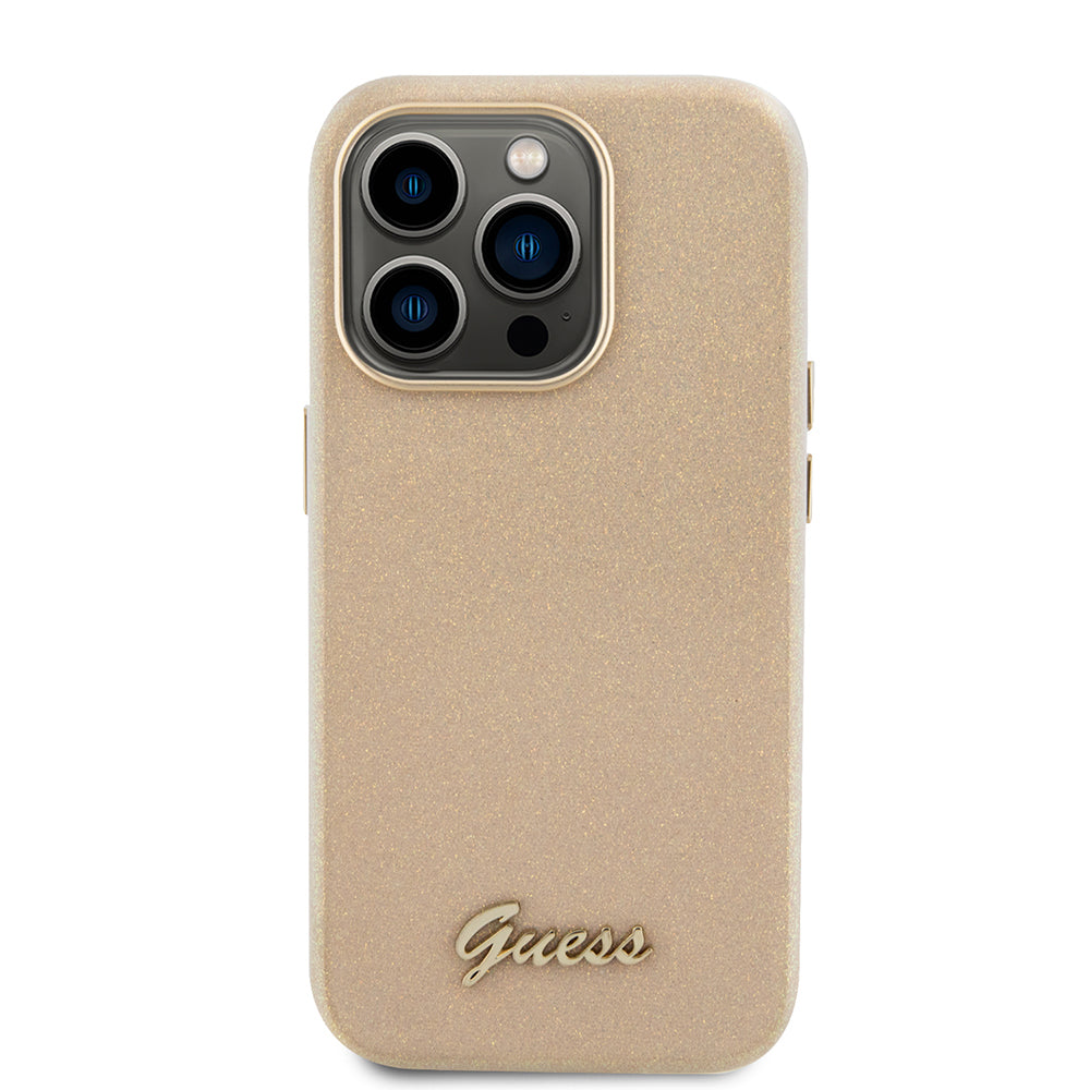 Case for Apple iPhone 15 Pro, Guess, Glitter Glossy Script, Beige