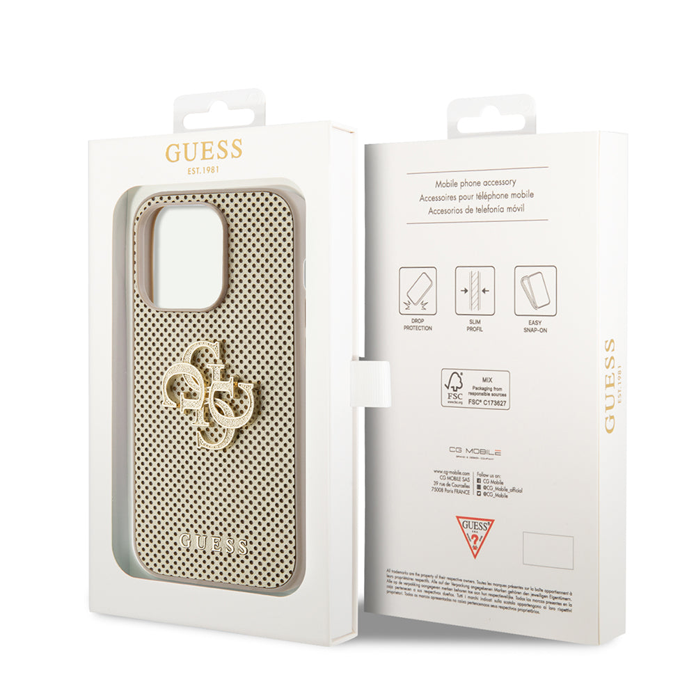 Custodia per Apple iPhone 15 Pro, Guess, Perforated 4G, Dorata