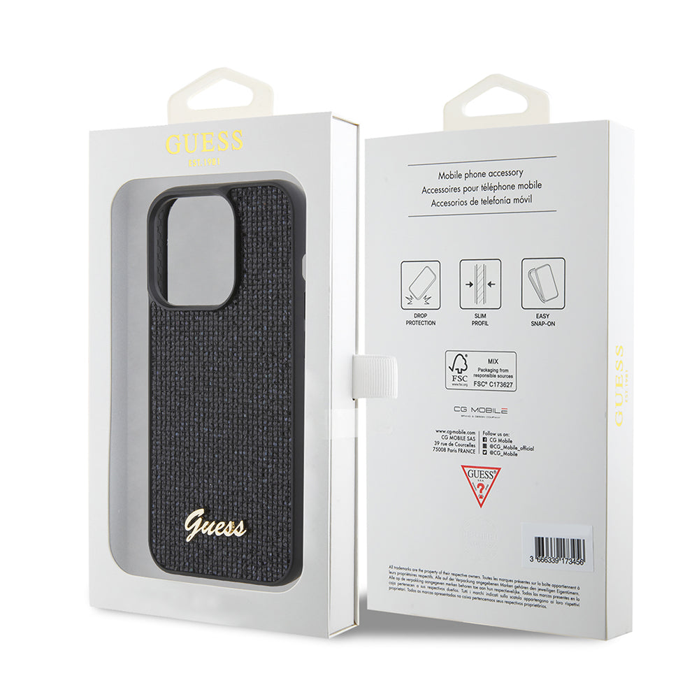 Custodia per Apple iPhone 15 Pro, Guess, PU Square Mirror Script Logo, Nera GUHCP15LPMSDGSK