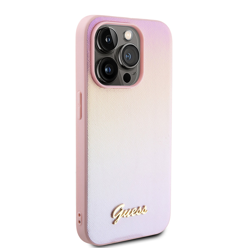 Case for Apple iPhone 15 Pro, Guess, Saffiano Iridescent Script, Pink