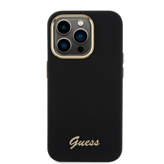 Custodia per Apple iPhone 15 Pro, Guess, Script Metal Logo & Frame, Nera