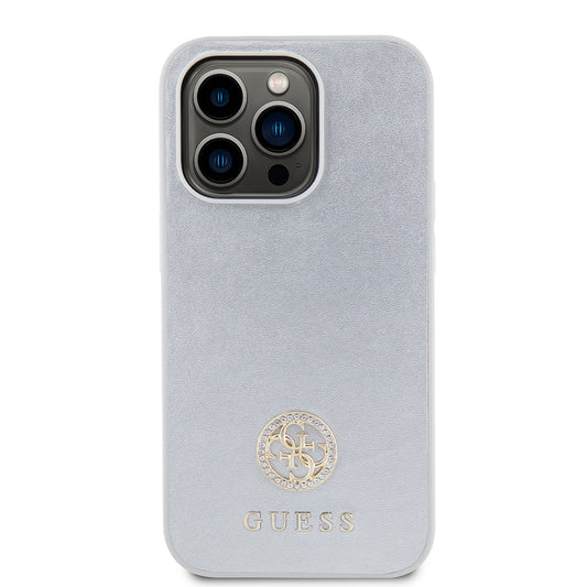 Custodia per Apple iPhone 15 Pro, Guess, Strass Metal Logo, Argento