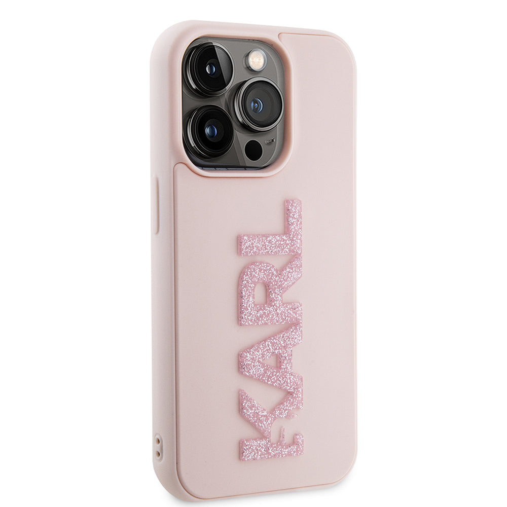 Custodia per Apple iPhone 15 Pro, Karl Lagerfeld, 3D Rubber Glitter Logo Karl, Rosa
