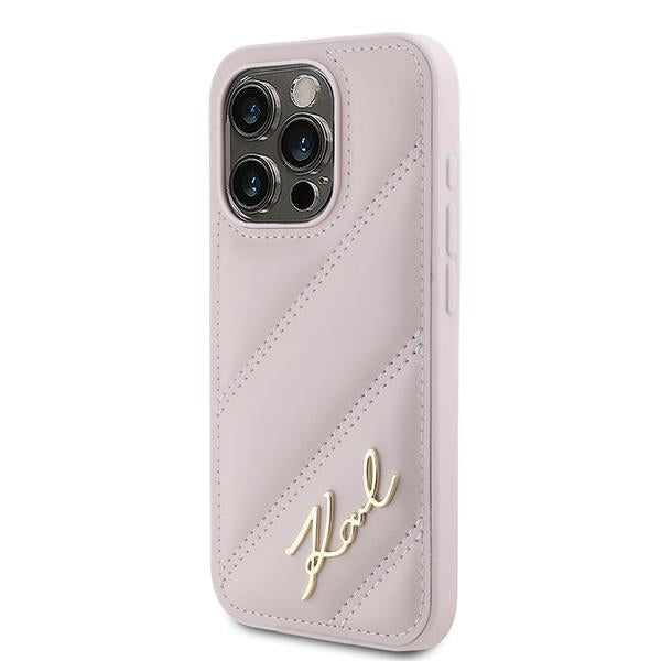 Custodia per Apple iPhone 15 Pro, Karl Lagerfeld, Diagonal Quilted Script, Rosa