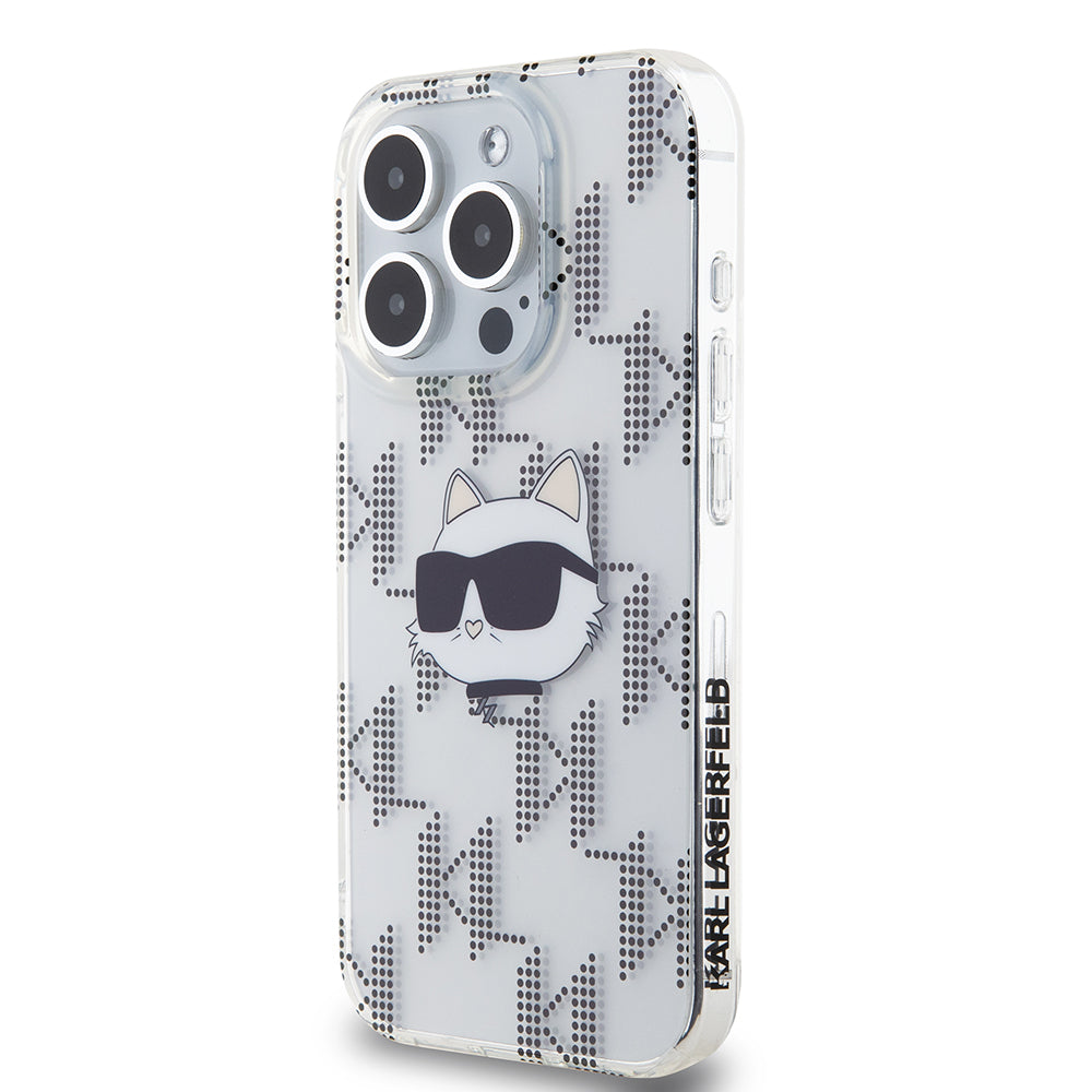 Custodia per Apple iPhone 15 Pro, Karl Lagerfeld, IML Electroplated Choupette Head, Trasparente