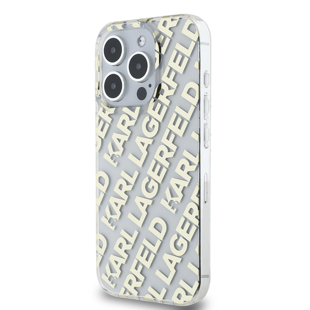Custodia per Apple iPhone 15 Pro, Karl Lagerfeld, IML Luxury Monogram KL Pattern with Strap, Nera