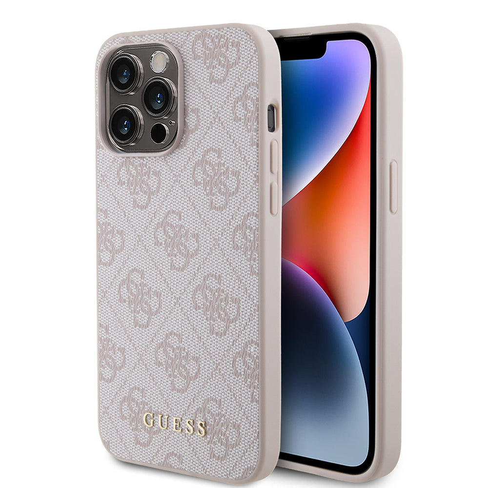 Custodia per Apple iPhone 15 Pro Max, Guess, 4G Metal Gold Logo, Rosa