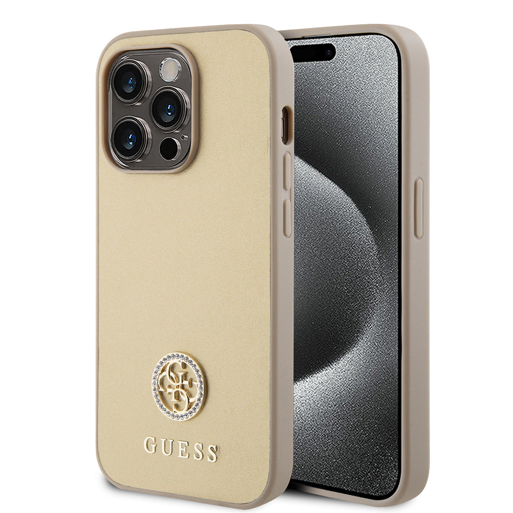 Custodia per Apple iPhone 15 Pro Max, Guess, 4G Strass Metal Logo, Dorata