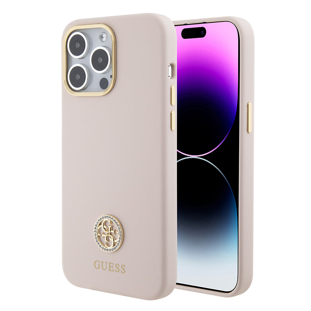 Custodia per Apple iPhone 15 Pro Max, Guess, 4G Strass Metal Logo, Rosa