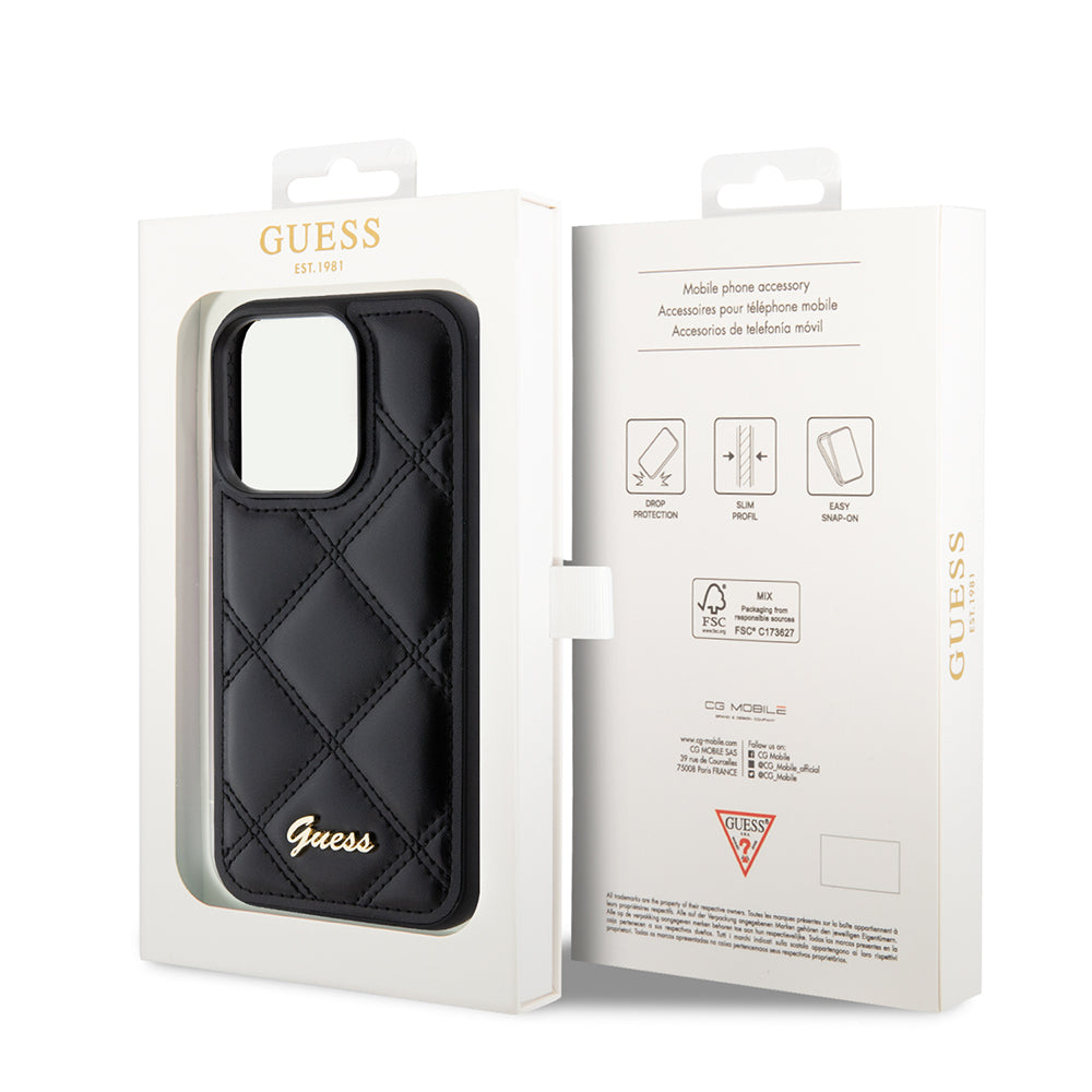 Custodia per Apple iPhone 15 Pro Max, Guess, Quilted Metal Logo, Nera